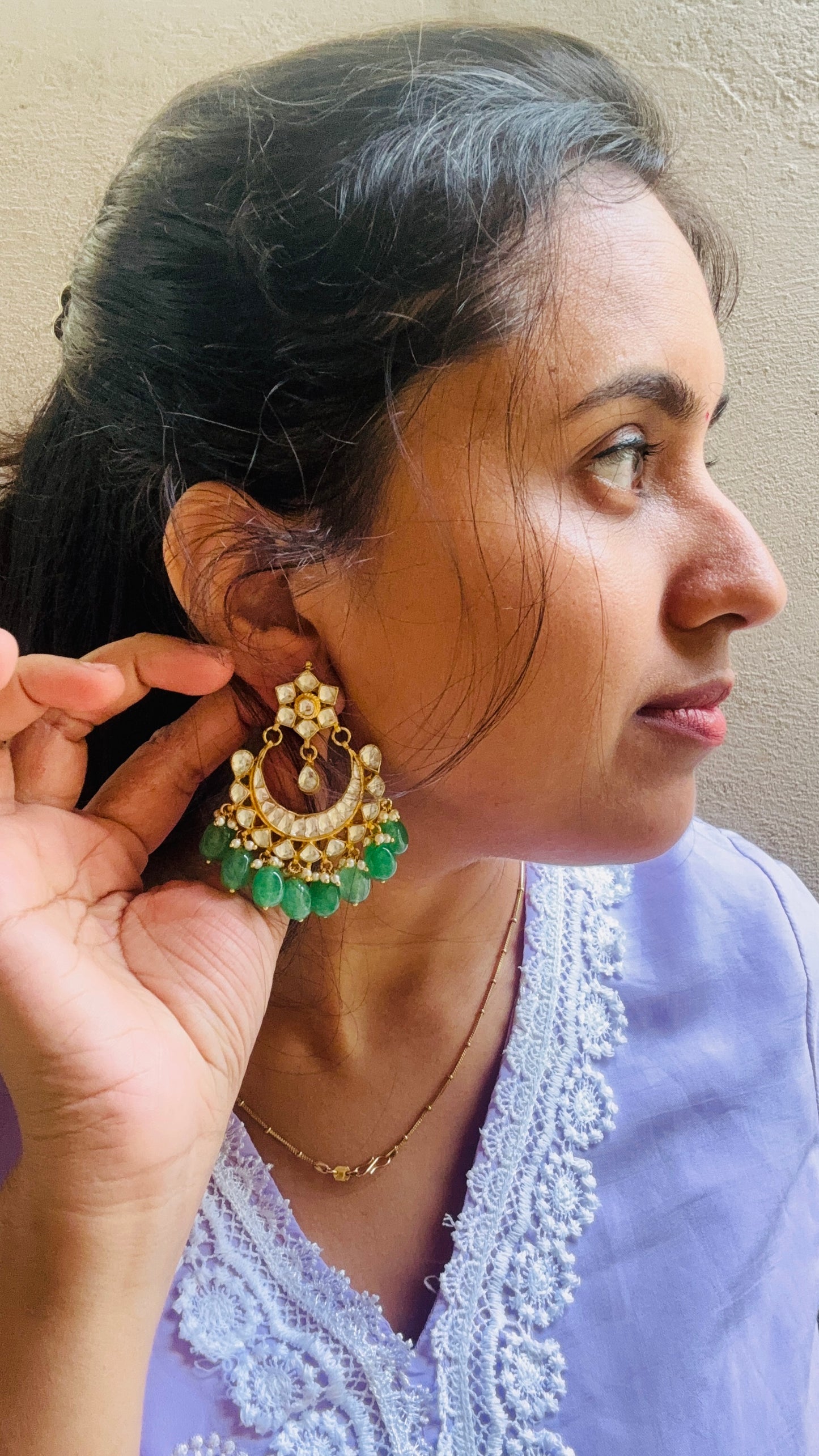 Kundan Green Chandbali