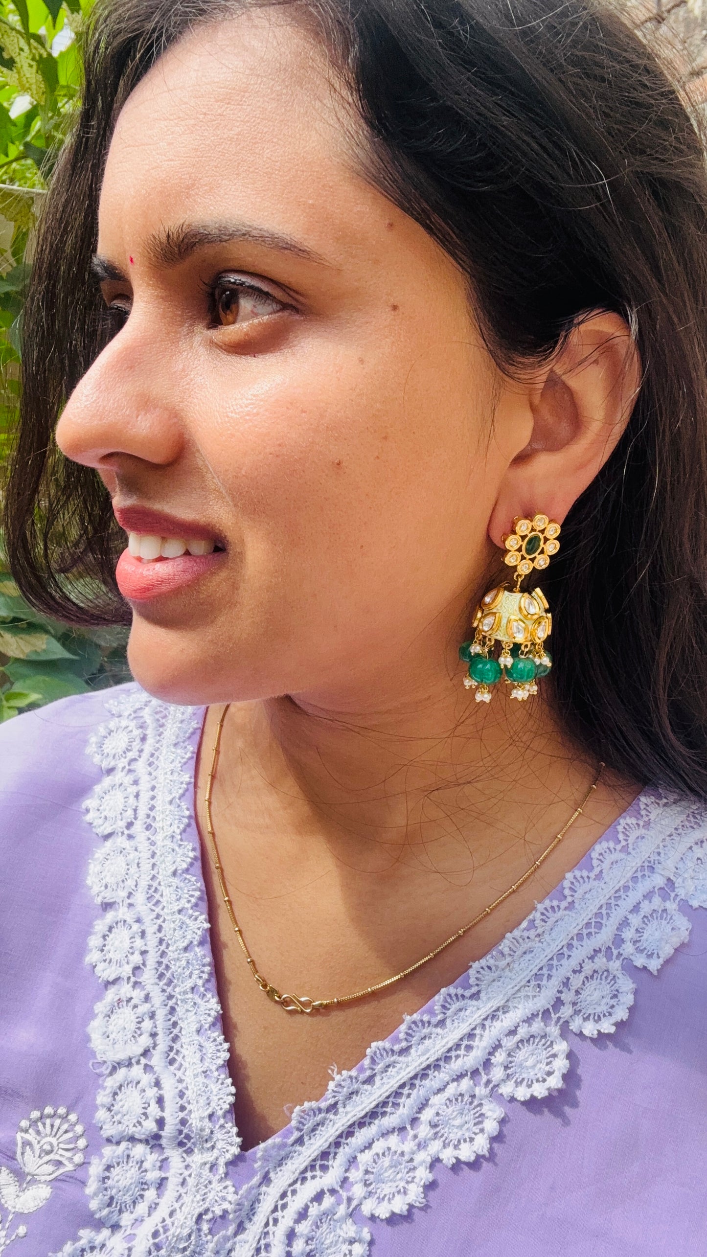 Kanika Green Kundan Meenakari Jhumki
