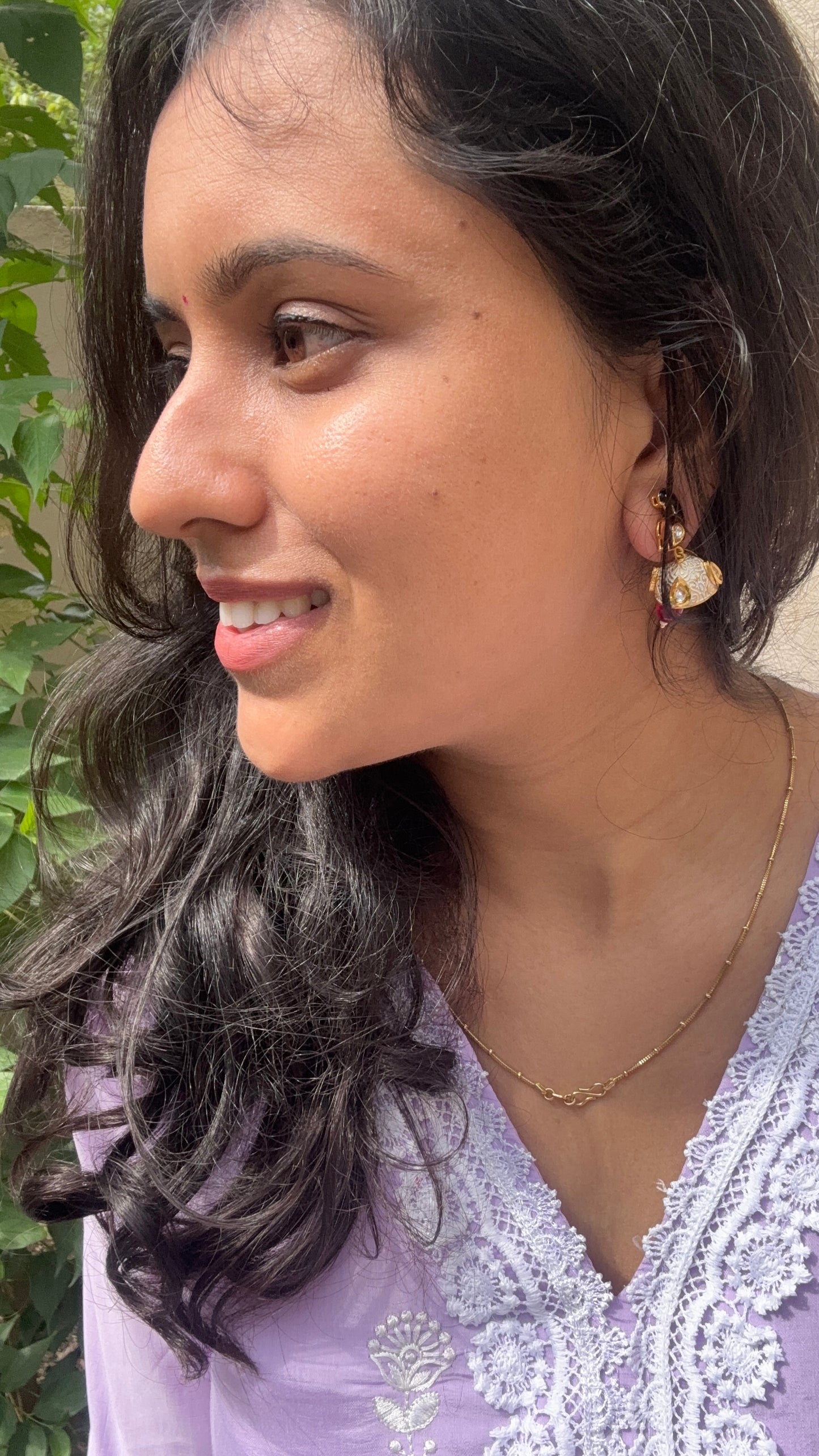 Pink Kundan Meenakari Jhumki