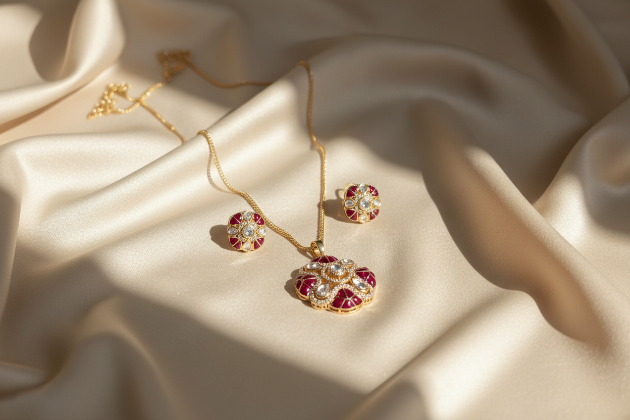 Kundan Floral Pendant Set