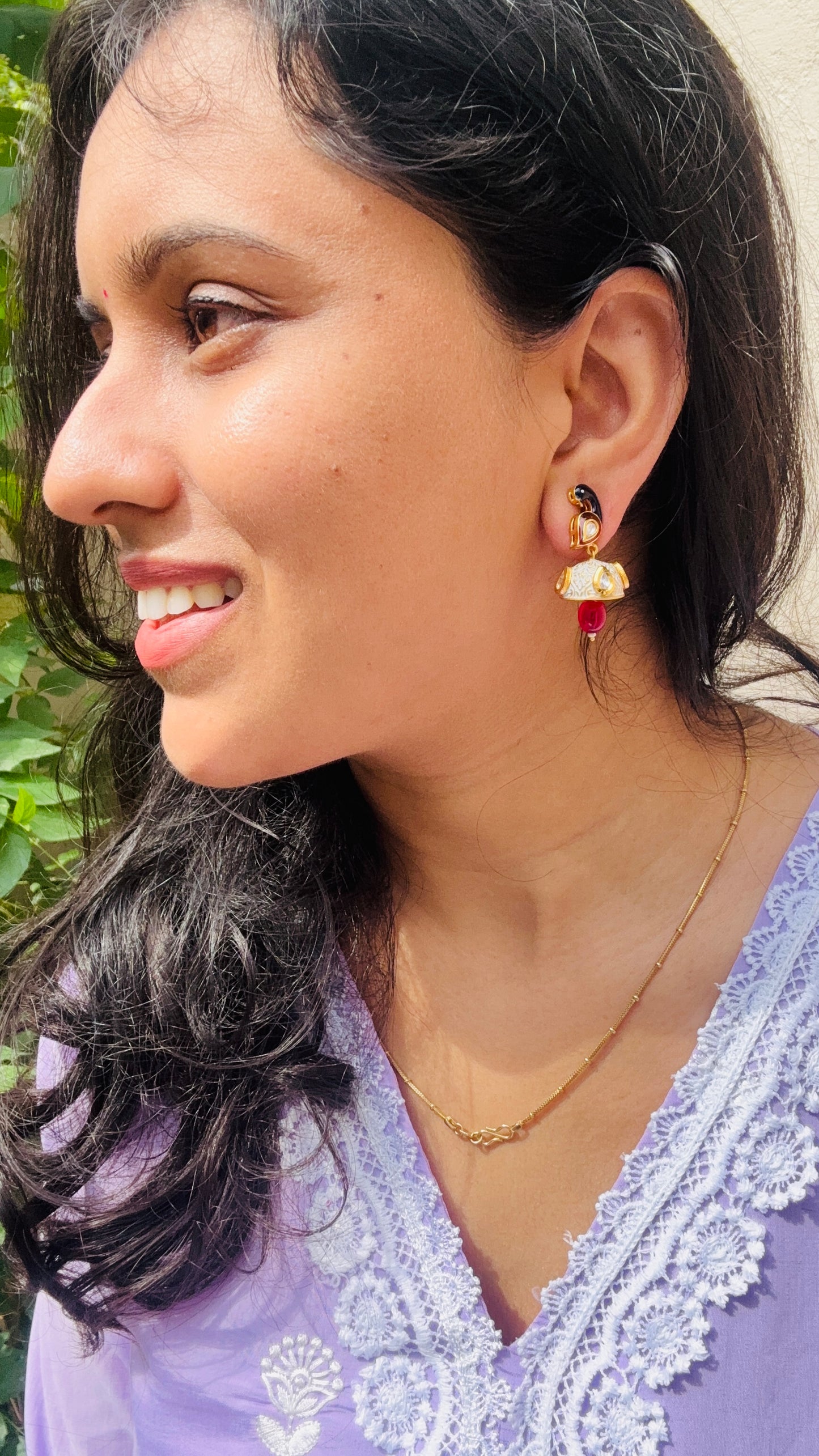 Pink Kundan Meenakari Jhumki