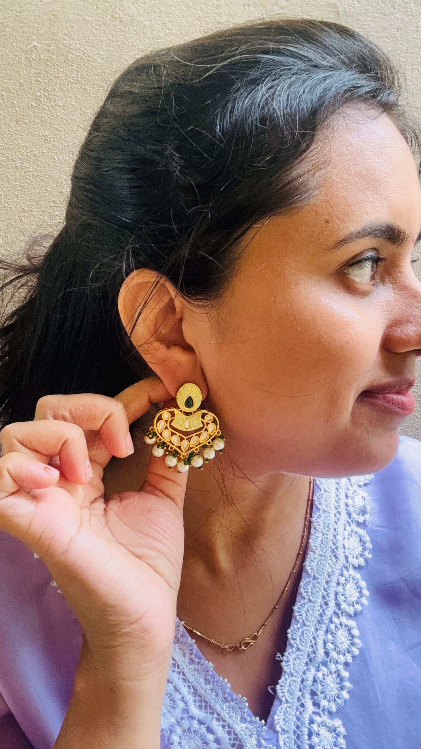 Resham Green Dangle Pearl Earring