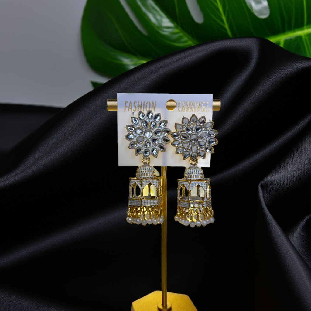 Jharoka Style Floral Jhumka