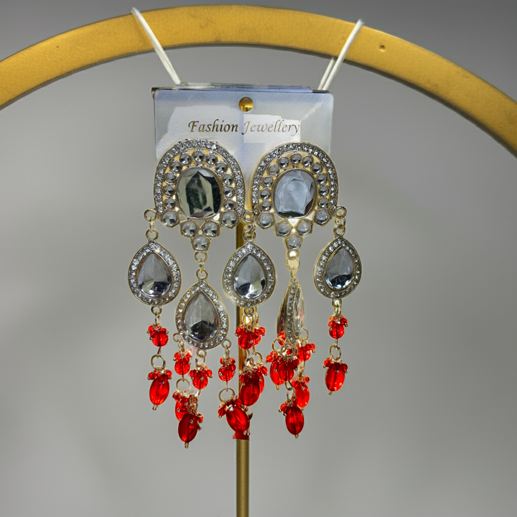 Mirrored stones Beaded Droplets Earrings