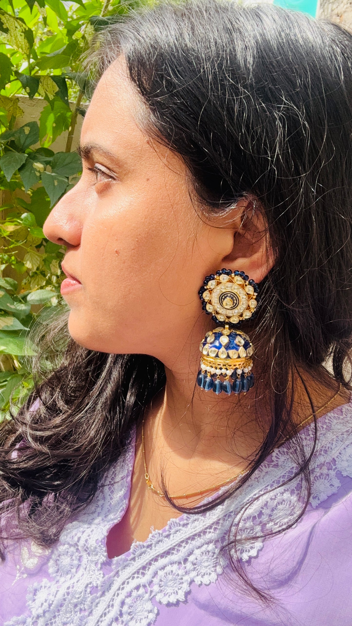 Meera Antique Kundan Meenakari Jhumka