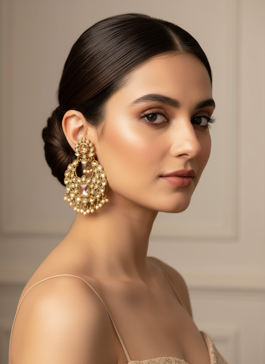 Pearl Kundan Chandbali