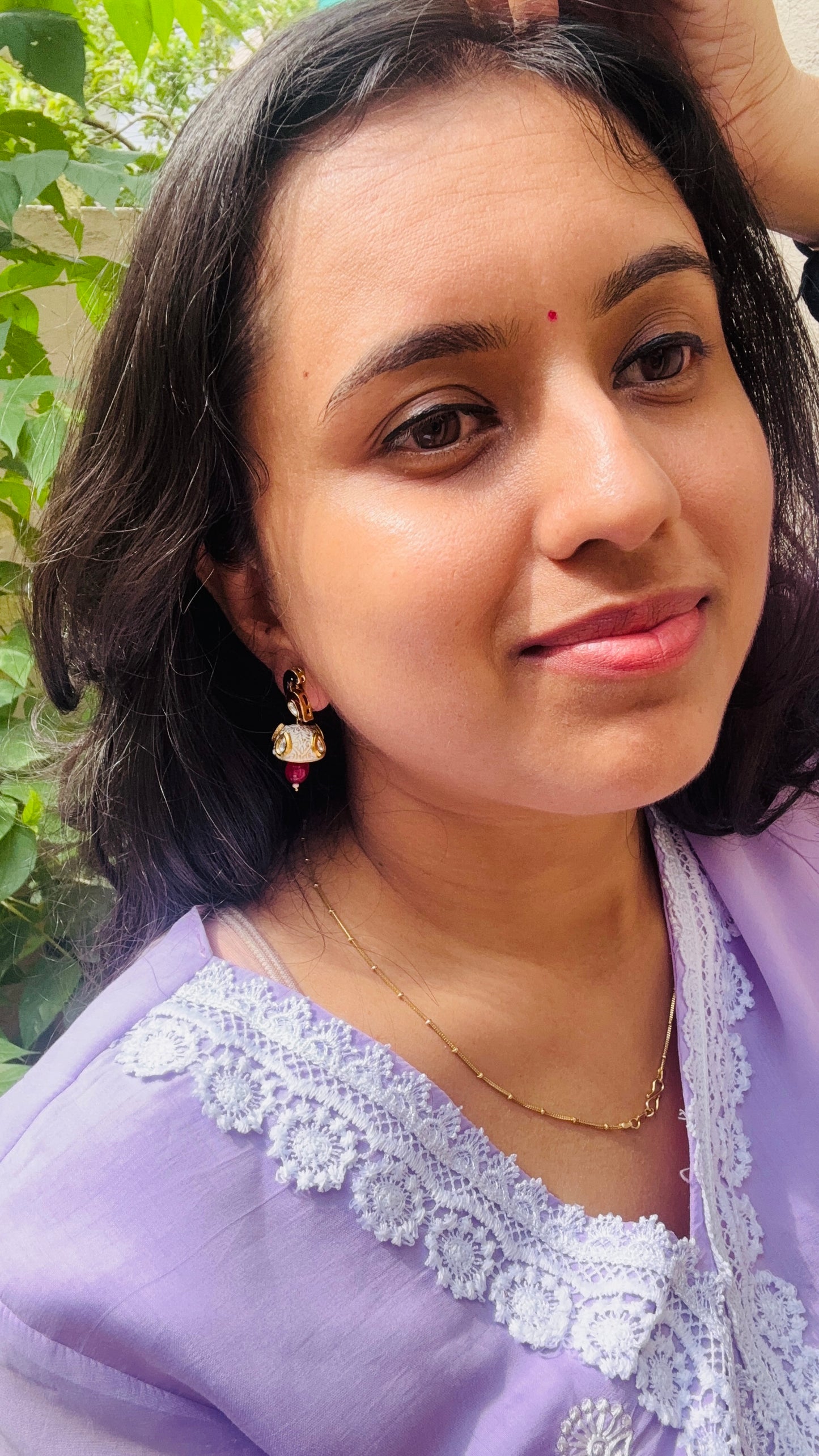 Pink Kundan Meenakari Jhumki