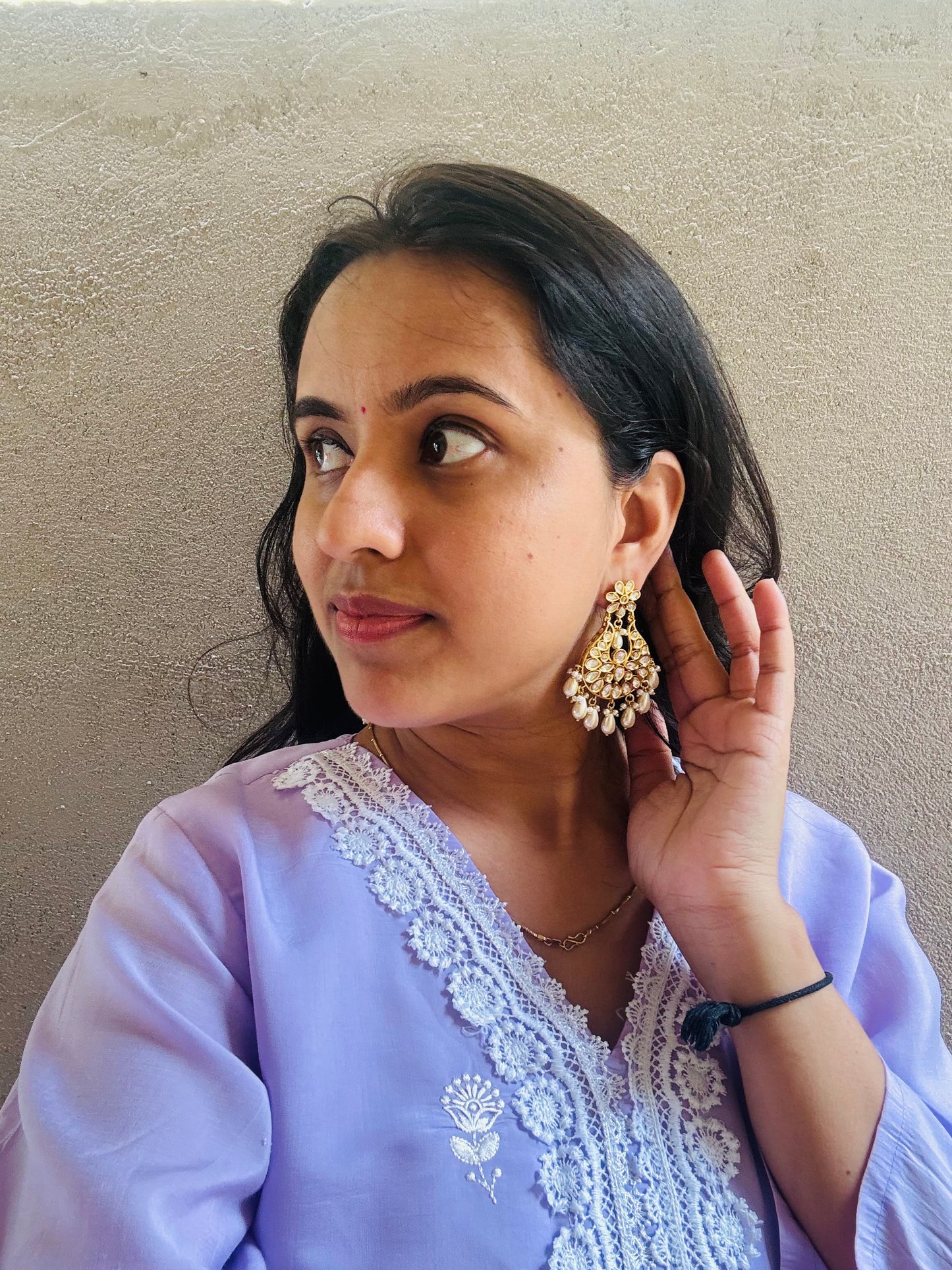 White kundan Chandbali earrings