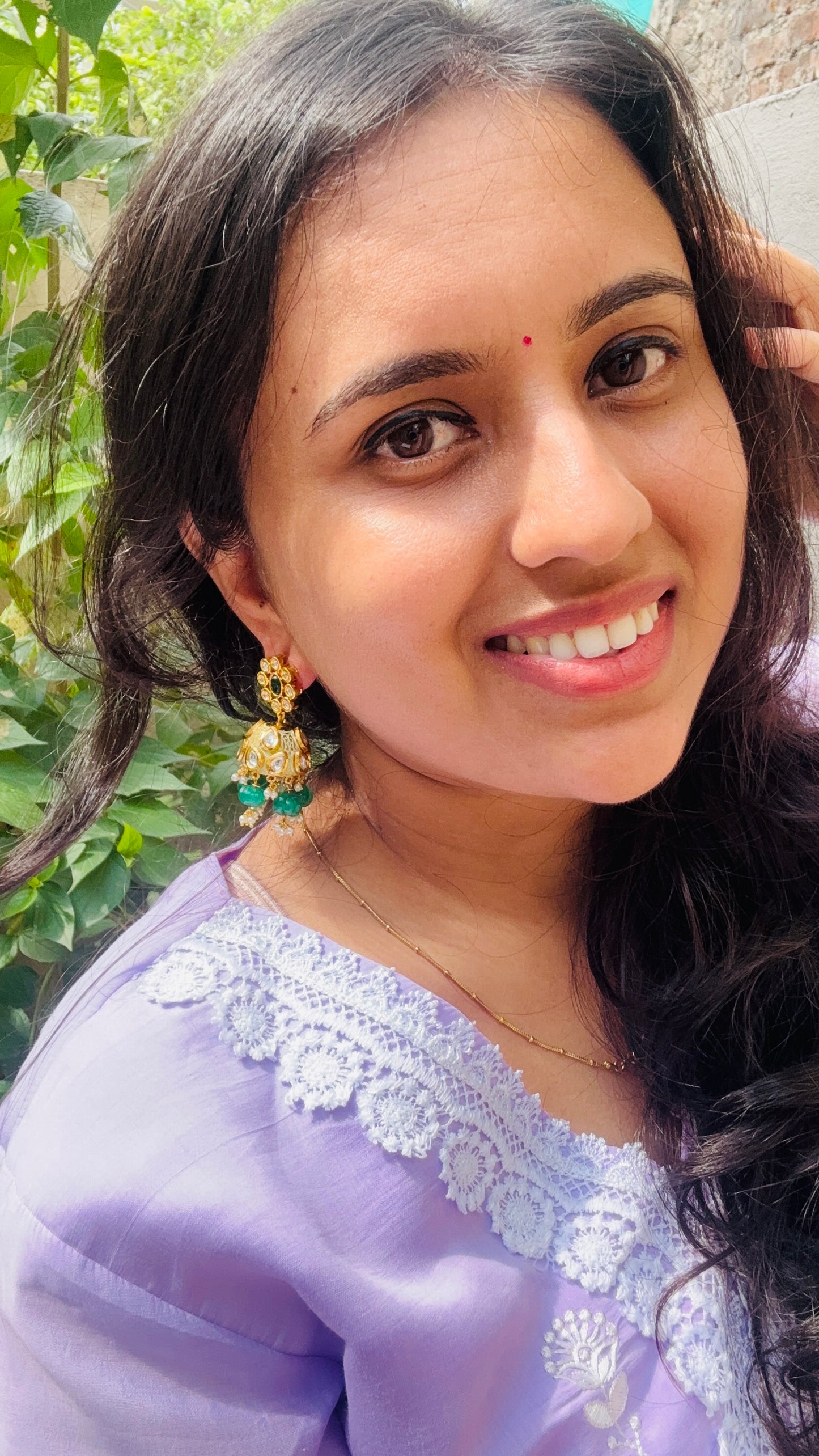 Kanika Green Kundan Meenakari Jhumki