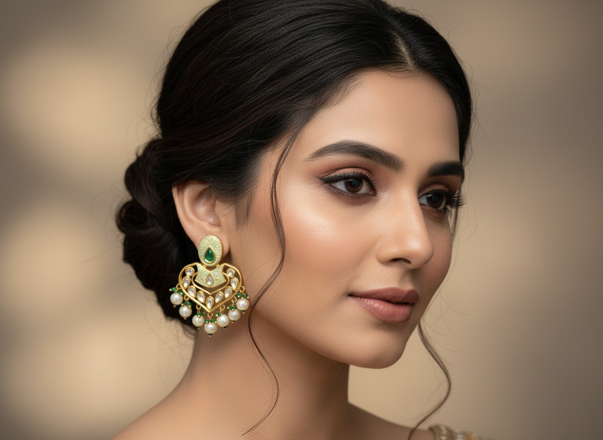 Resham Green Dangle Pearl Earring