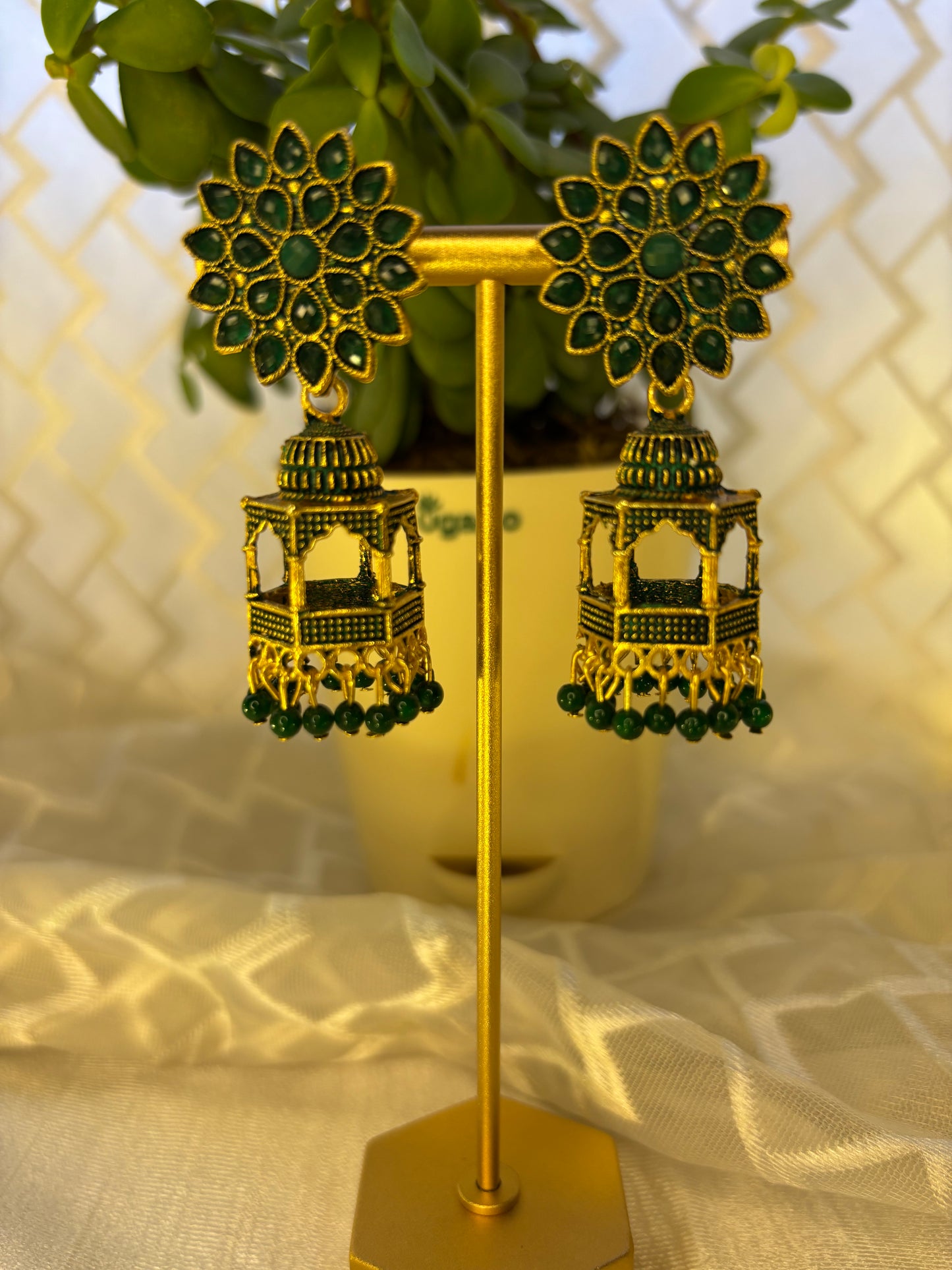 Jharoka Style Floral Jhumka