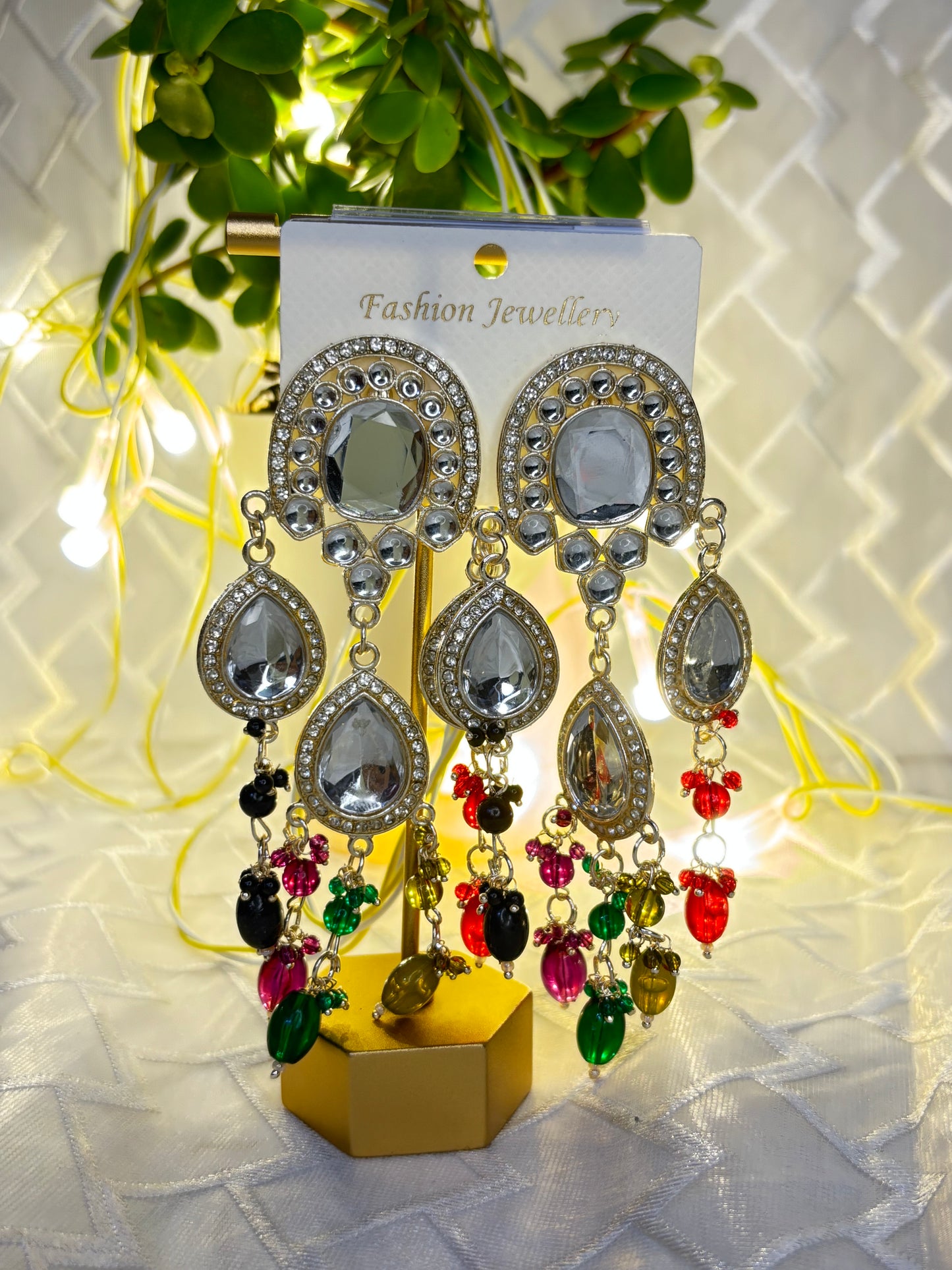 Mirrored stones Beaded Droplets Earrings