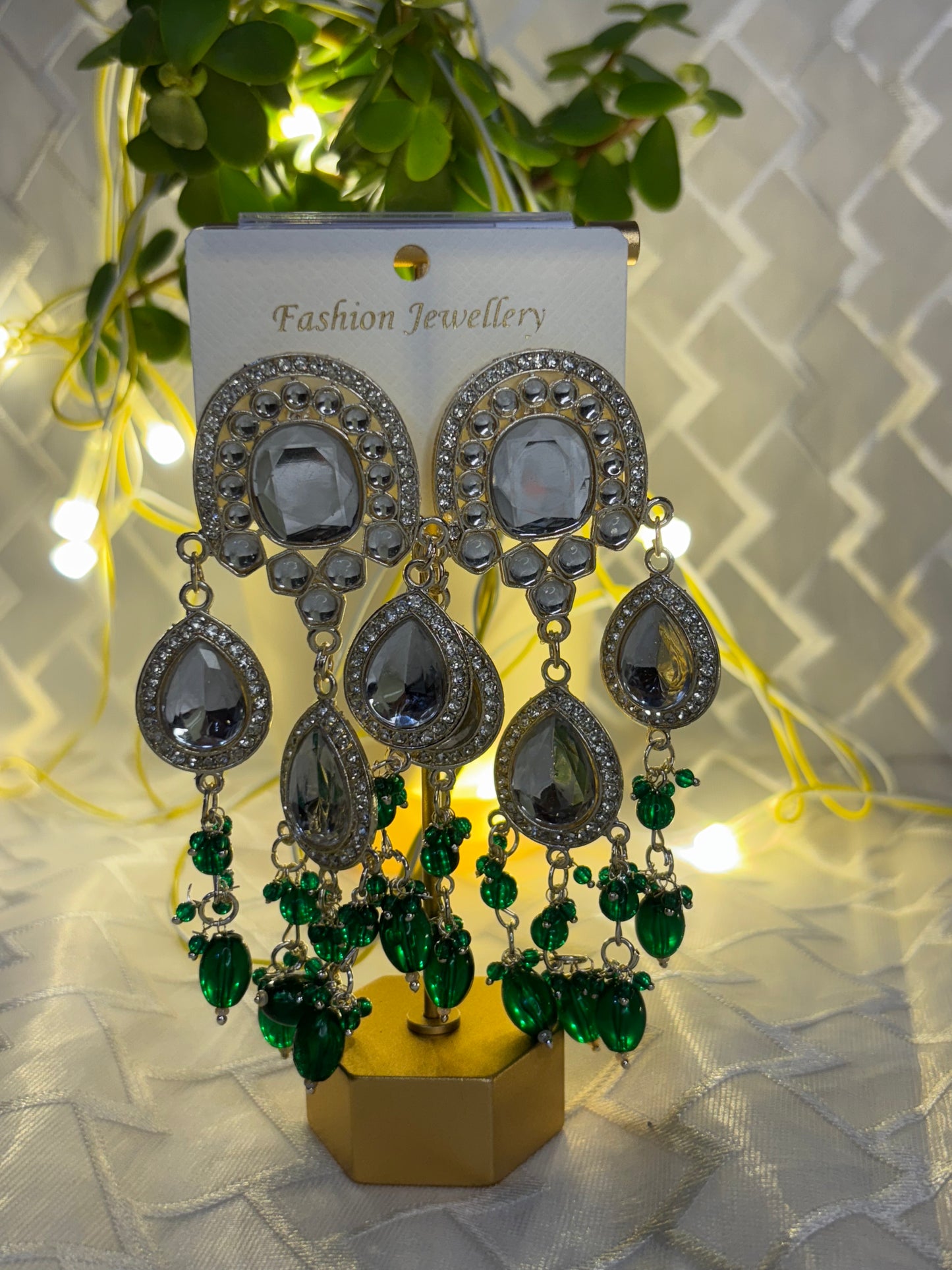 Mirrored stones Beaded Droplets Earrings