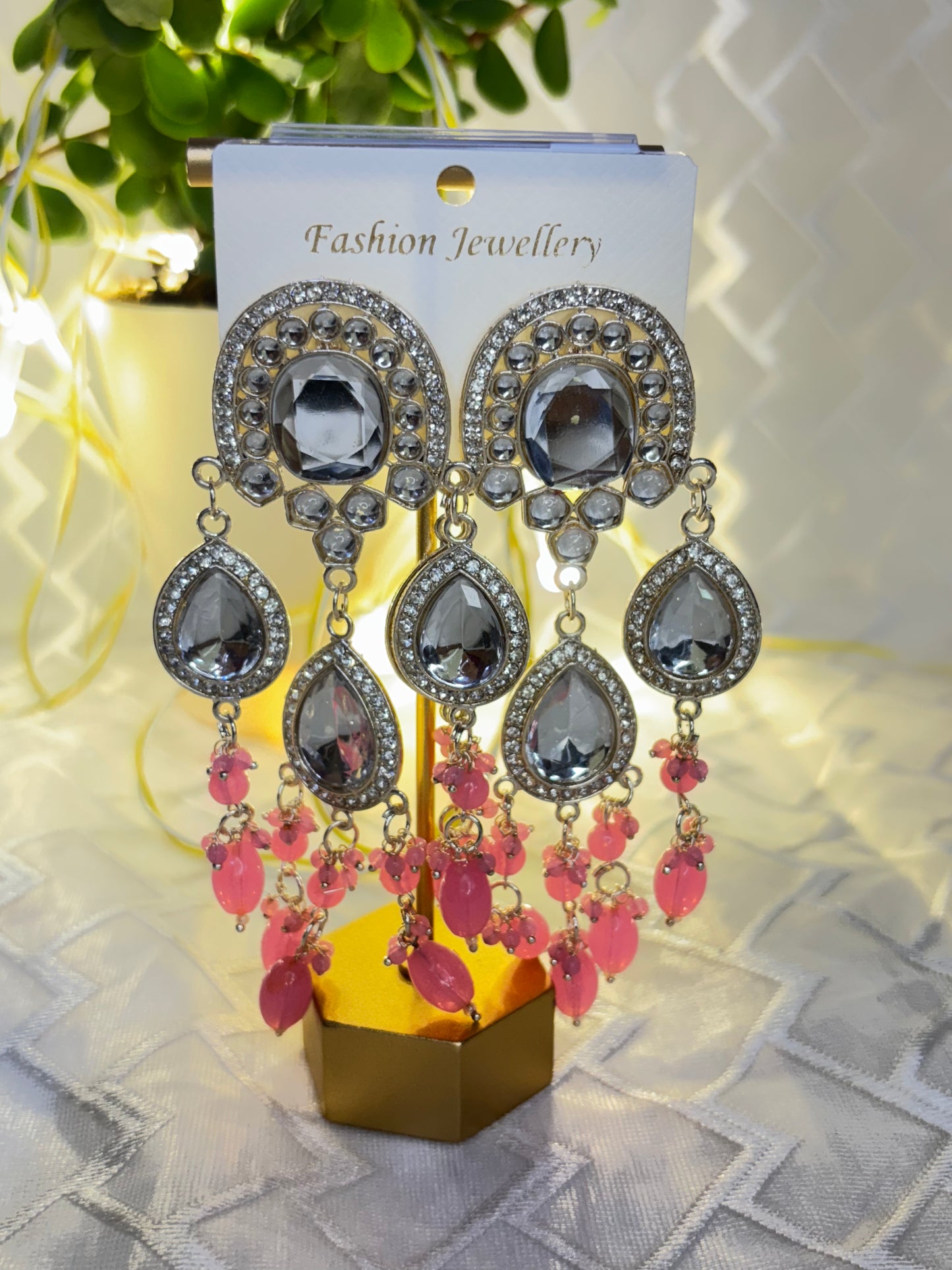 Mirrored stones Beaded Droplets Earrings