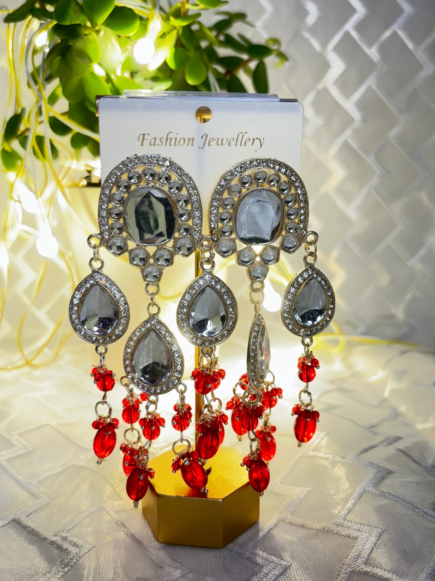 Mirrored stones Beaded Droplets Earrings