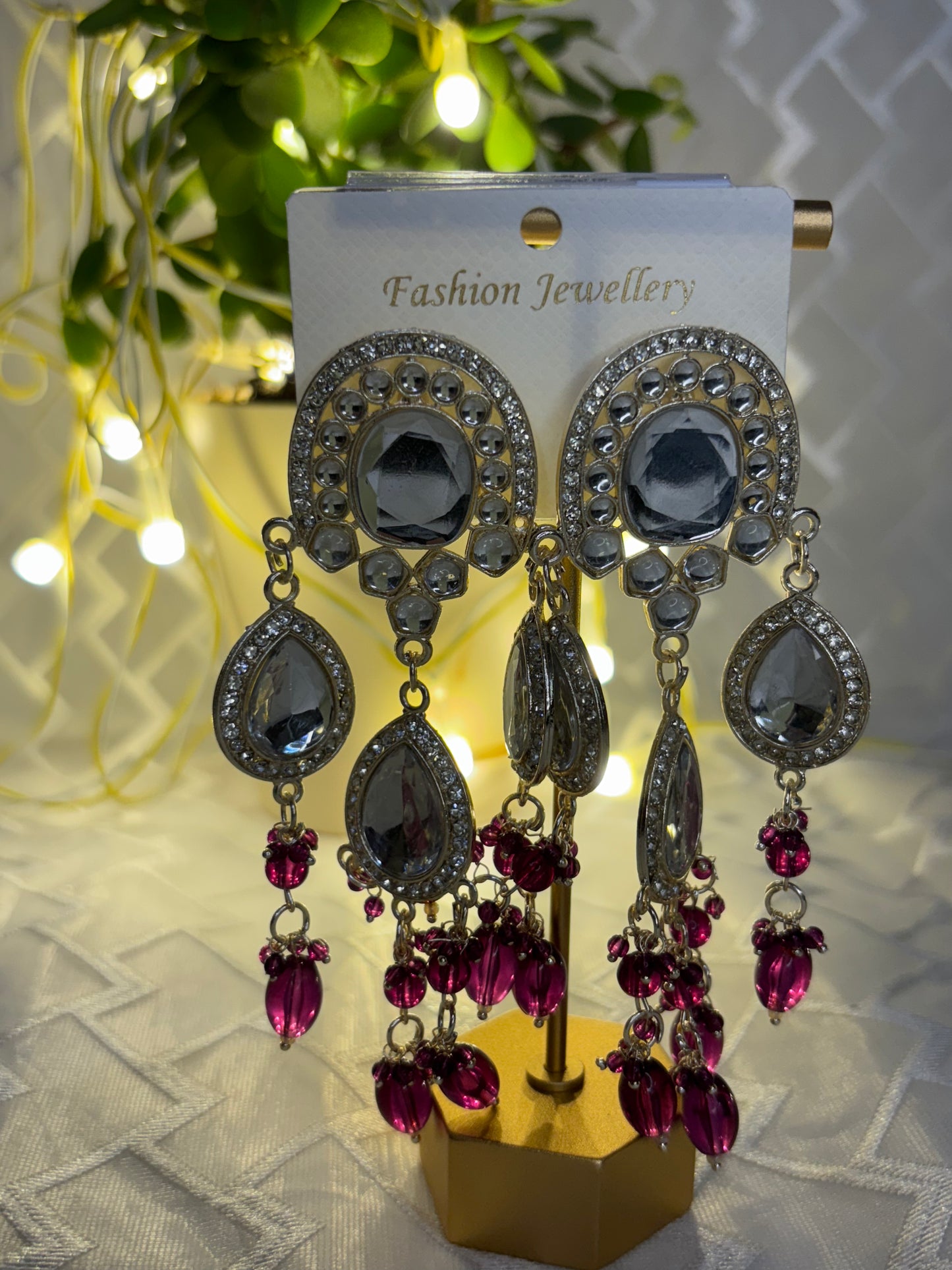Mirrored stones Beaded Droplets Earrings