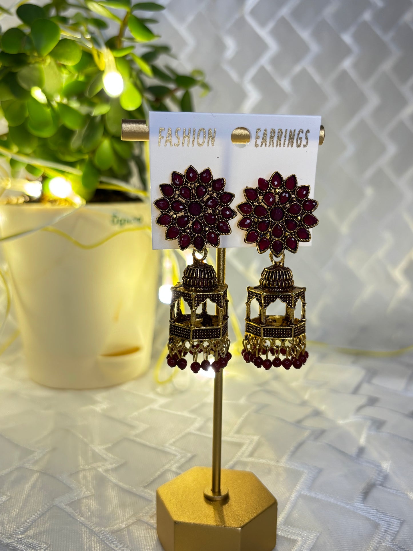 Jharoka Style Floral Jhumka