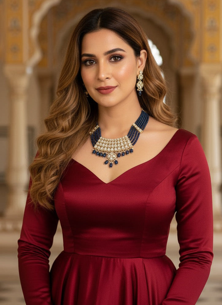 Kundan Grey Beaded Choker Set
