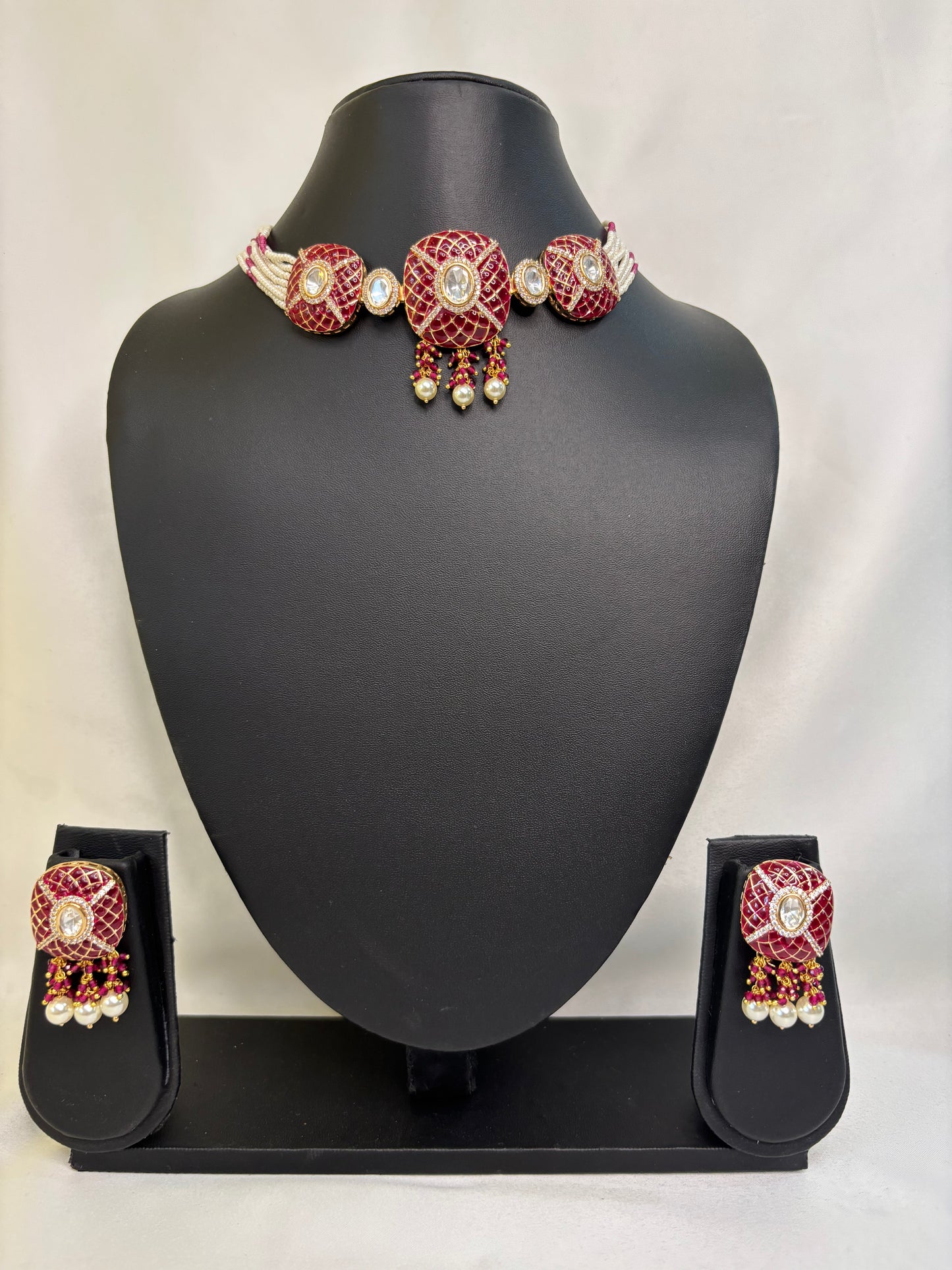 Maroon Kundan Style Choker Set