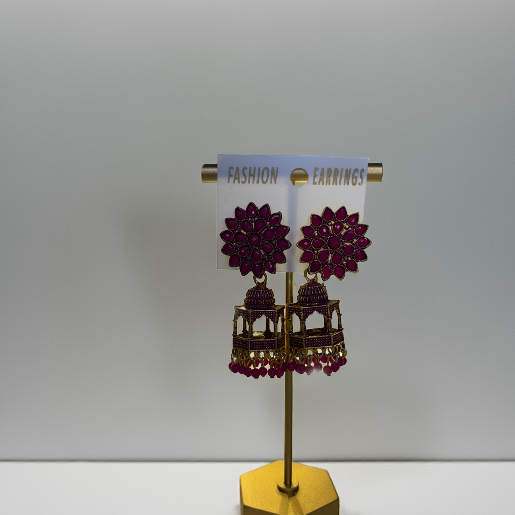 Jharoka Style Floral Jhumka