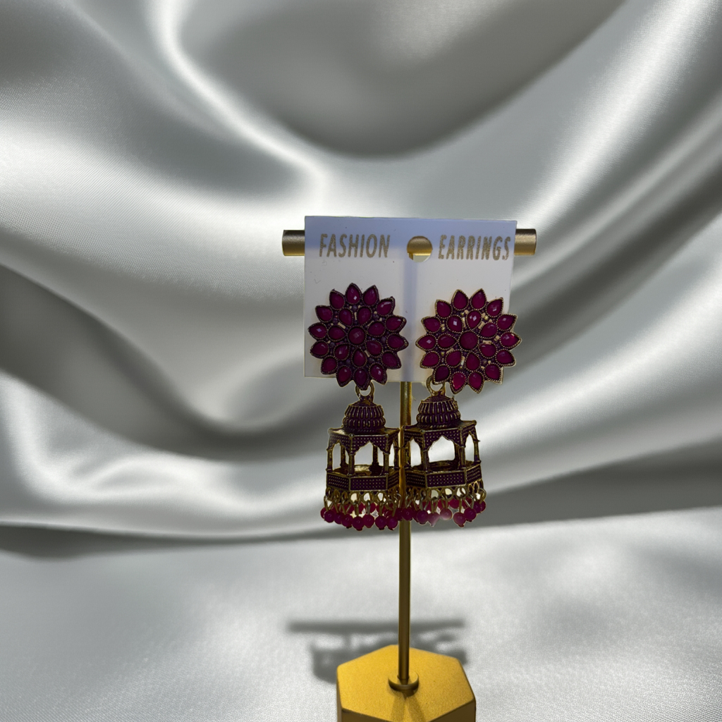 Jharoka Style Floral Jhumka