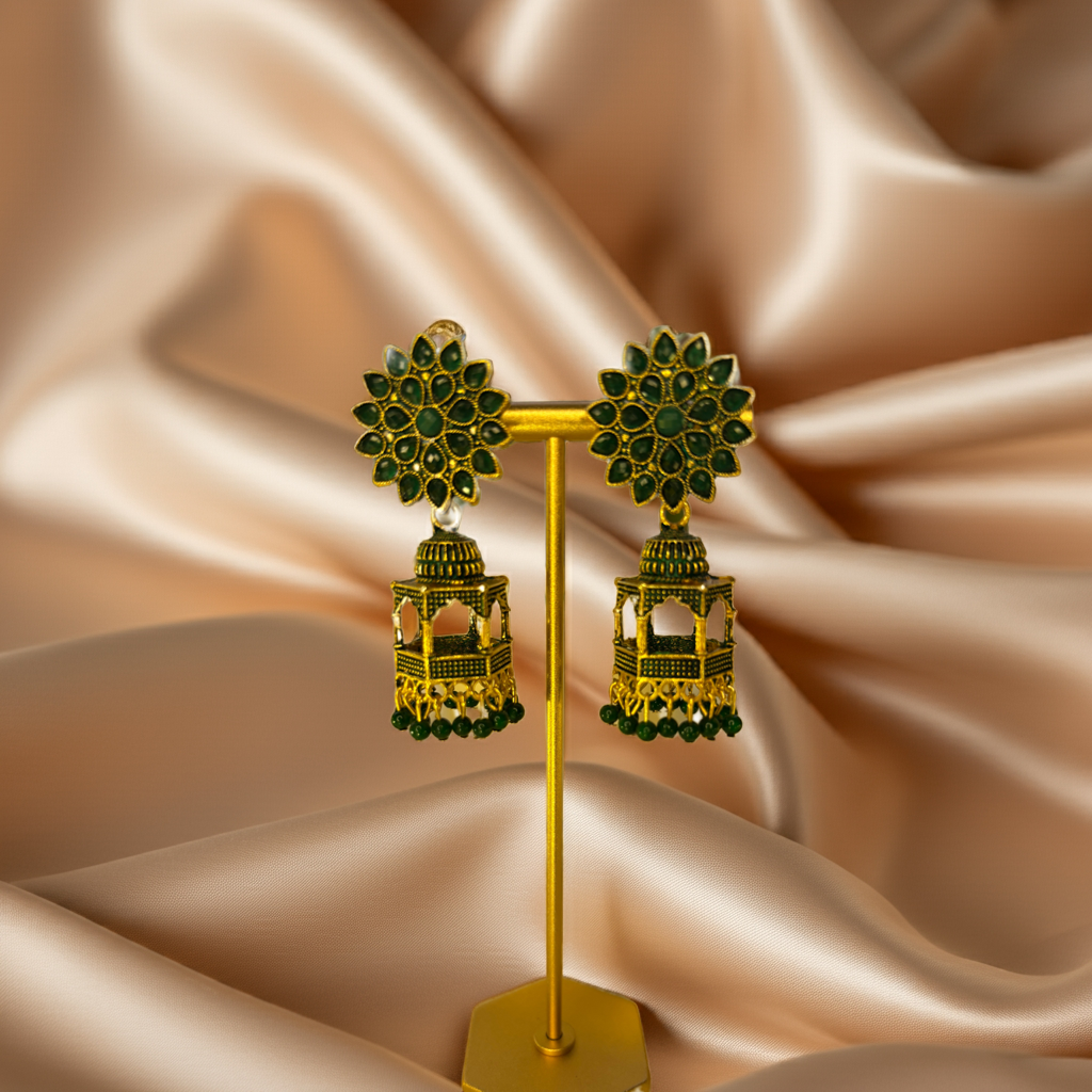 Jharoka Style Floral Jhumka