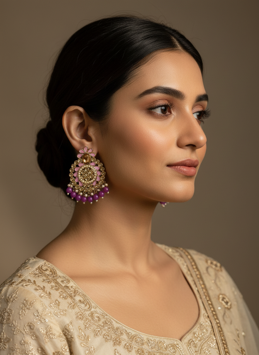 Mint Bloom Kundan Chandbali