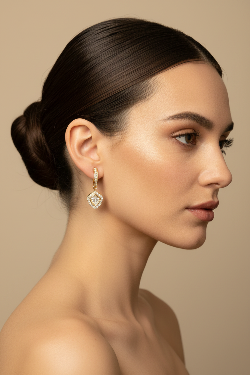 Kundan Gold Crystal Drop Earrings