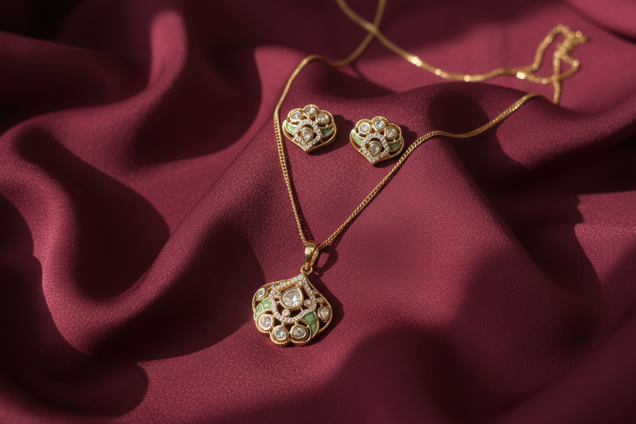 Kundan Crown Pendant Set