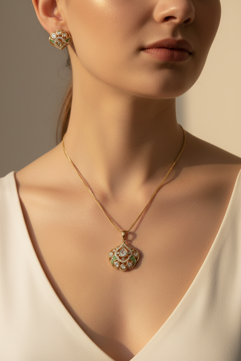 Kundan Crown Pendant Set