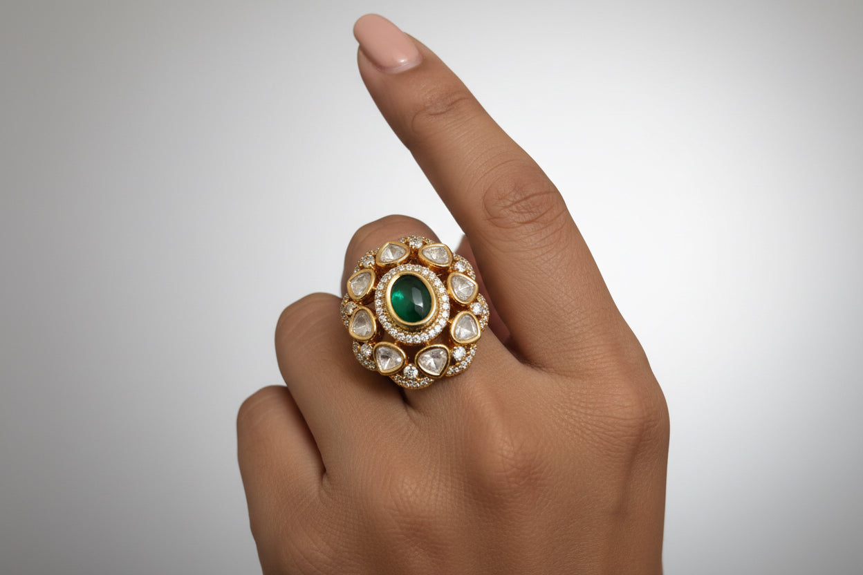 Royal Emerald Kundan Ring