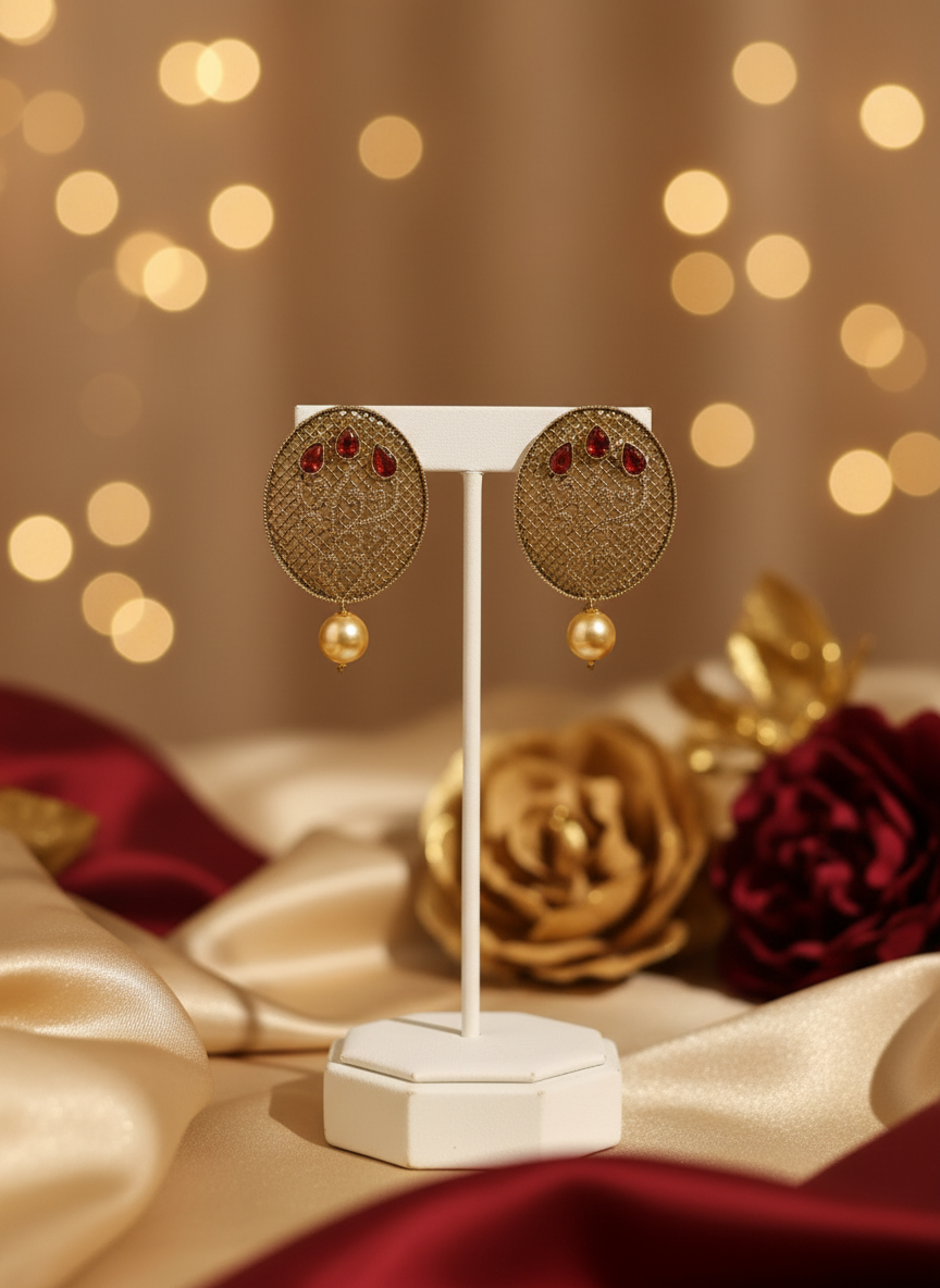 Oval Red Drop Earrings
