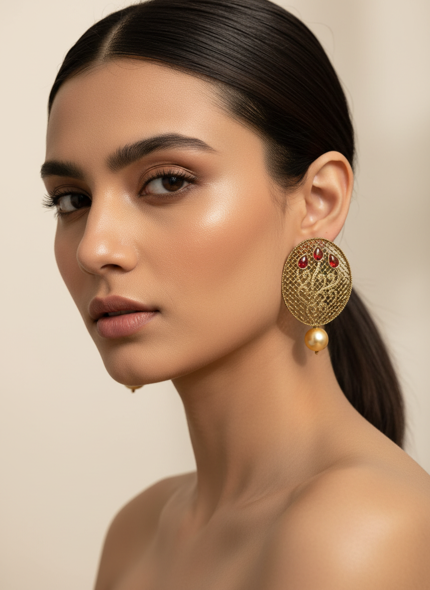 Oval Red Drop Earrings