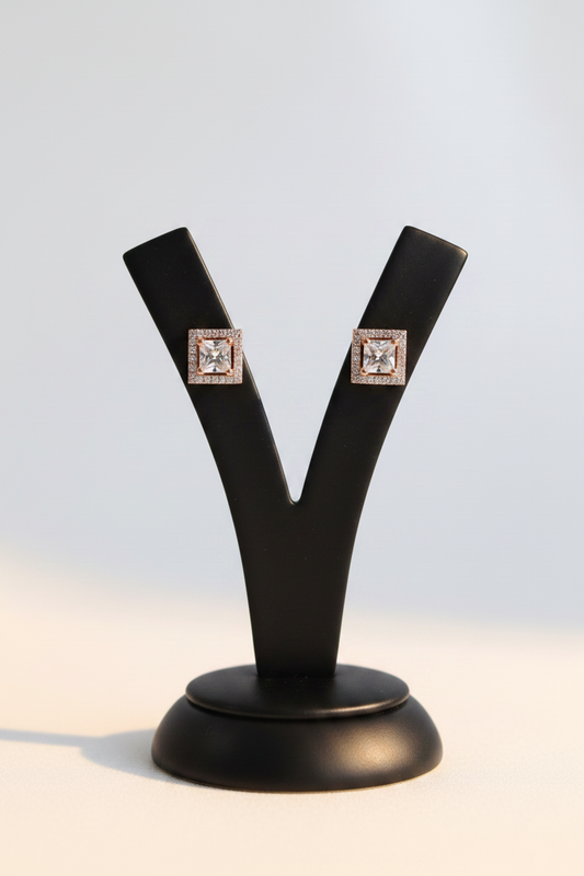AD Stud Earrings for Women | American Diamond Gold Tone Studs