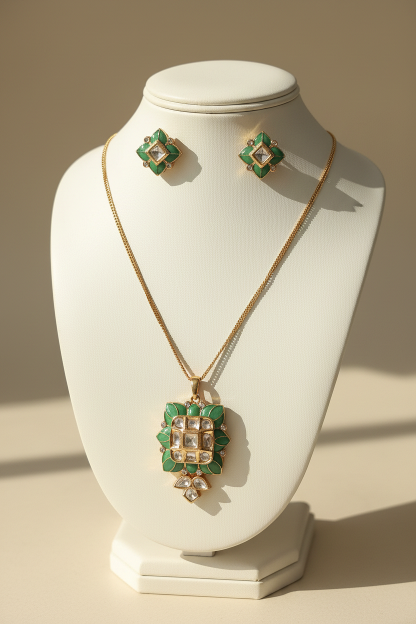 Kundan Square Design Pendant set