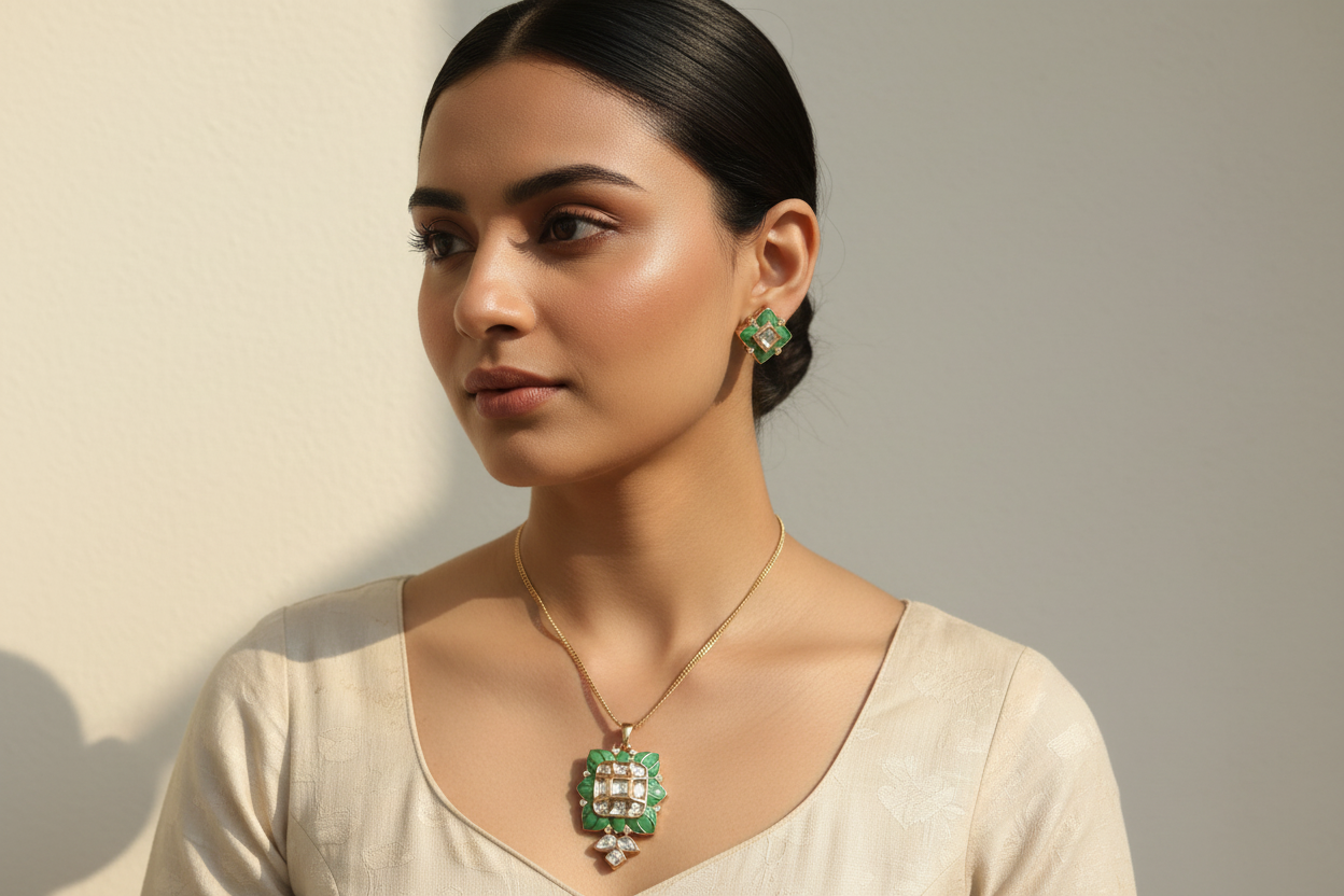 Kundan Square Design Pendant set