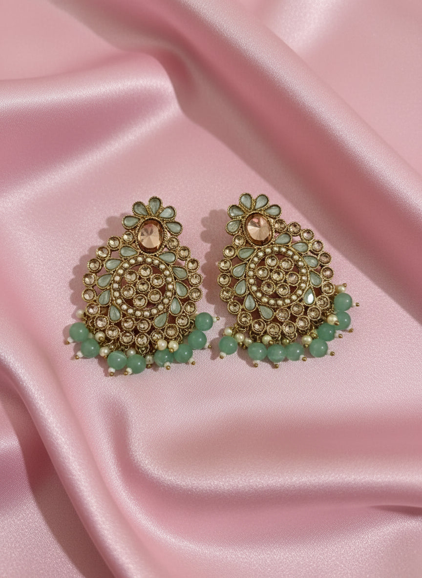 Mint Bloom Kundan Chandbali