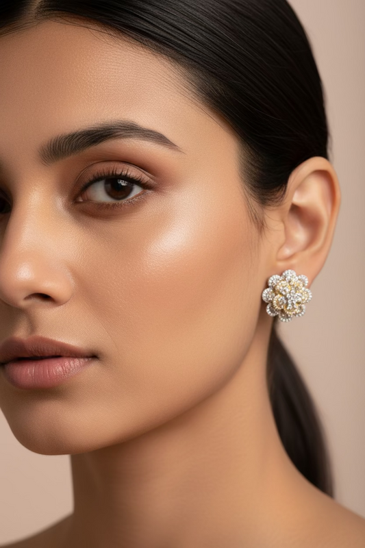 American Diamond Floral Stud Earrings | Lightweight Everyday Studs for Women