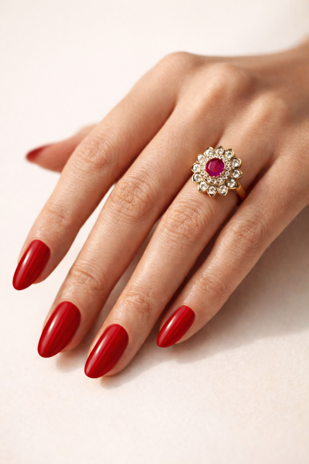 Pink Kundan Statement Floral Ring