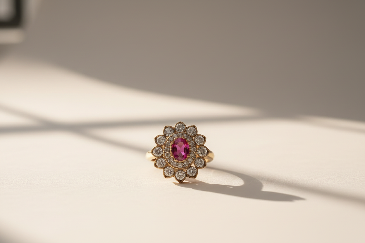 Pink Kundan Statement Floral Ring