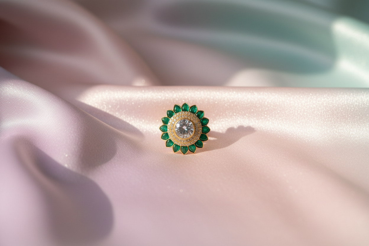 Emerald Green Kundan Statement Adjustable Ring