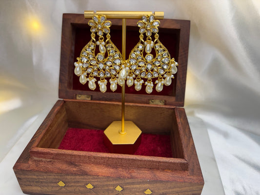 White kundan Chandbali earrings