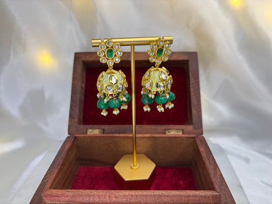 Green Kundan and Meenakari Jhumki