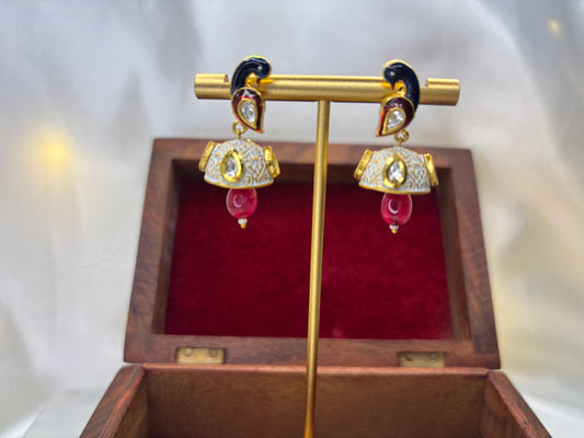 Pink Kundan Meenakari Jhumki