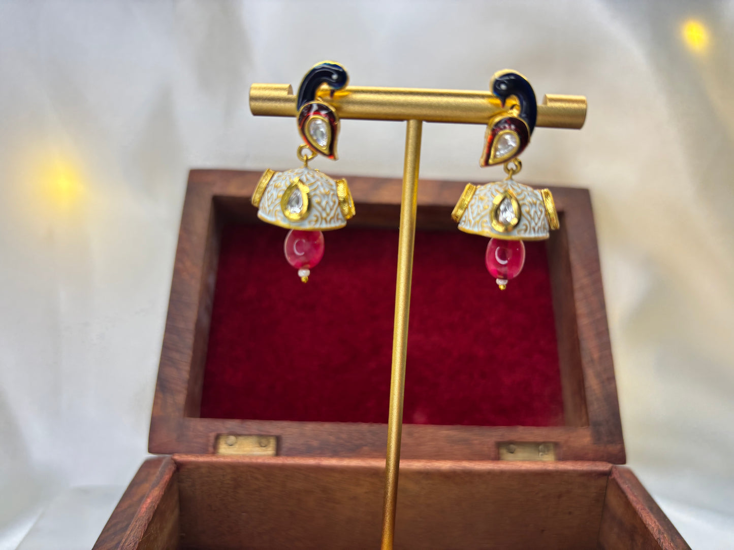 Pink Kundan Meenakari Jhumki