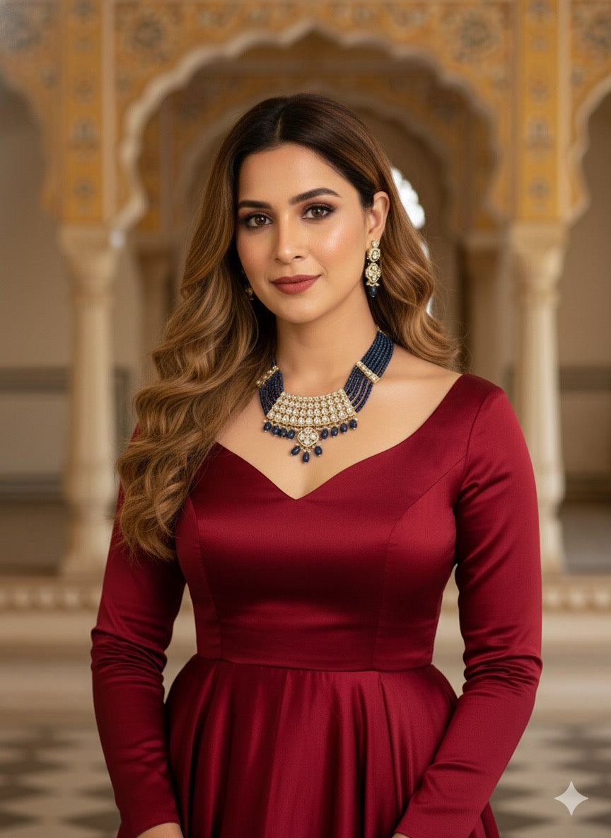 Kundan Grey Beaded Choker Set