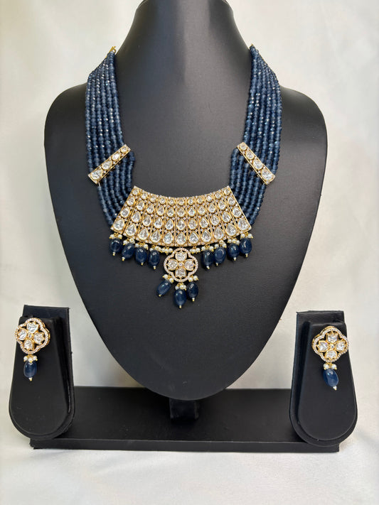 Kundan Grey Beaded Choker Set