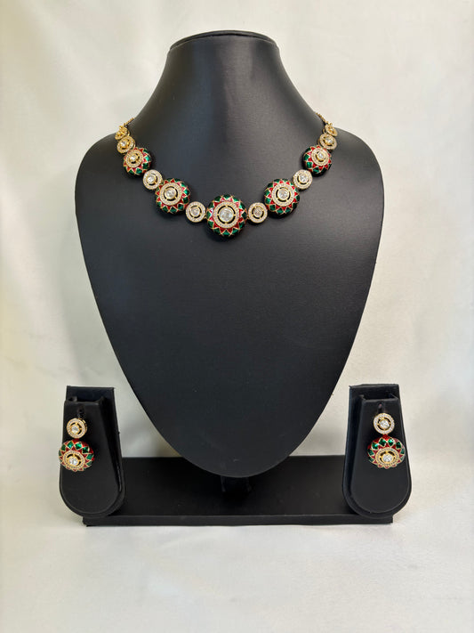Red and Green Meenakari Kundan Set