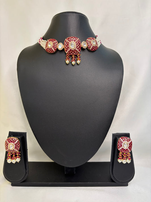 Maroon Kundan Style Choker Set